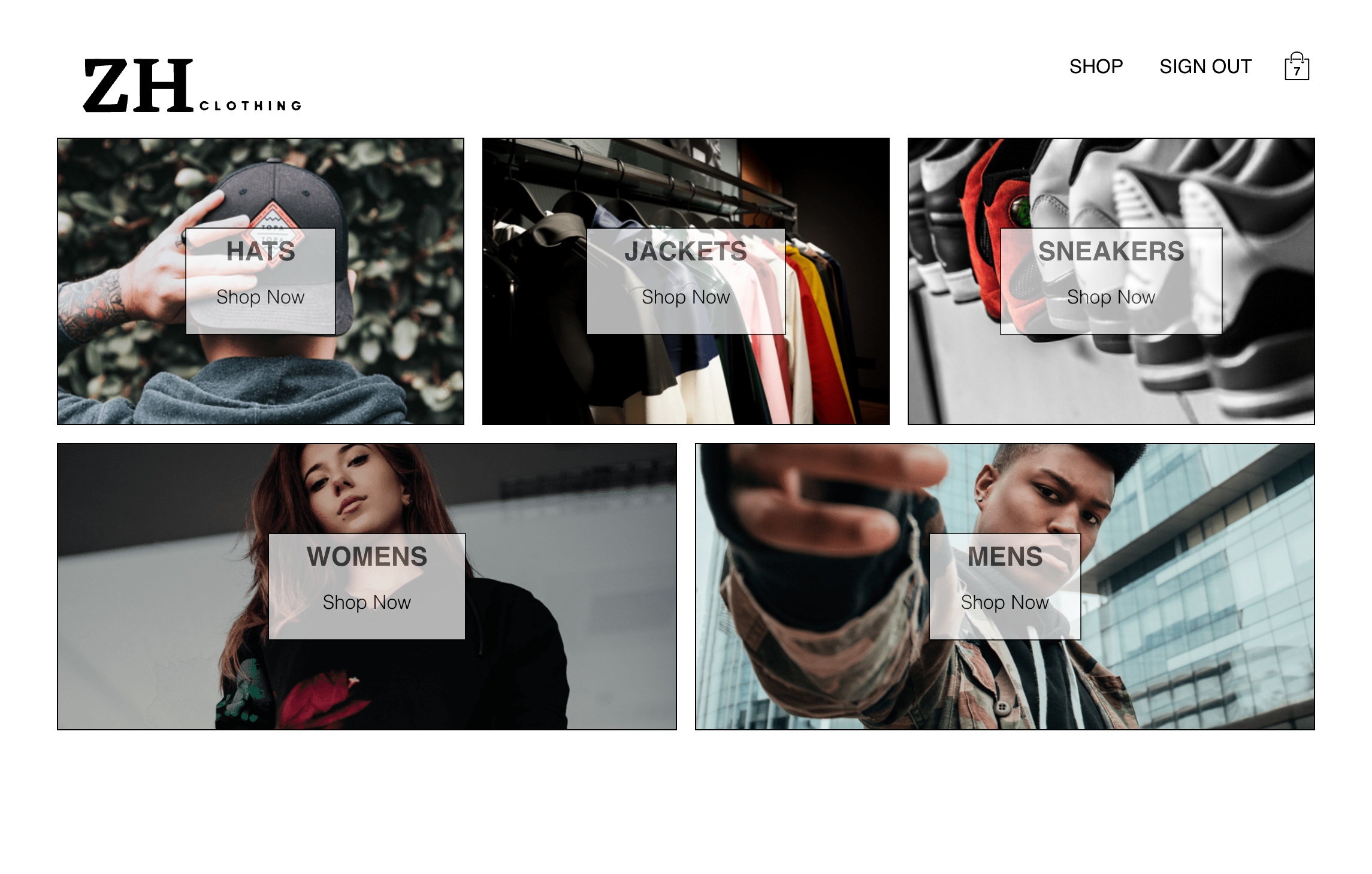 Screenshot of ZH Clothing Landing Page